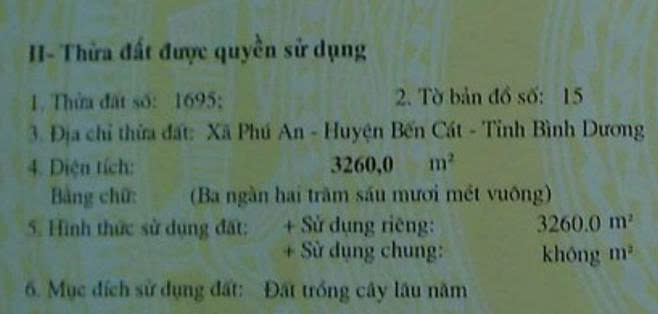Bán đất giá tốt – Diện tích lớn, phù hợp đầu tư và làm vườn tại Bến Cát, Bình Dương