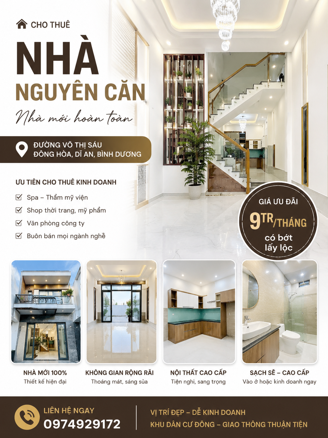 CHO THUÊ NHÀ NGUYÊN CĂN MỚI – VÕ THỊ SÁU, ĐÔNG HÒA, DĨ AN