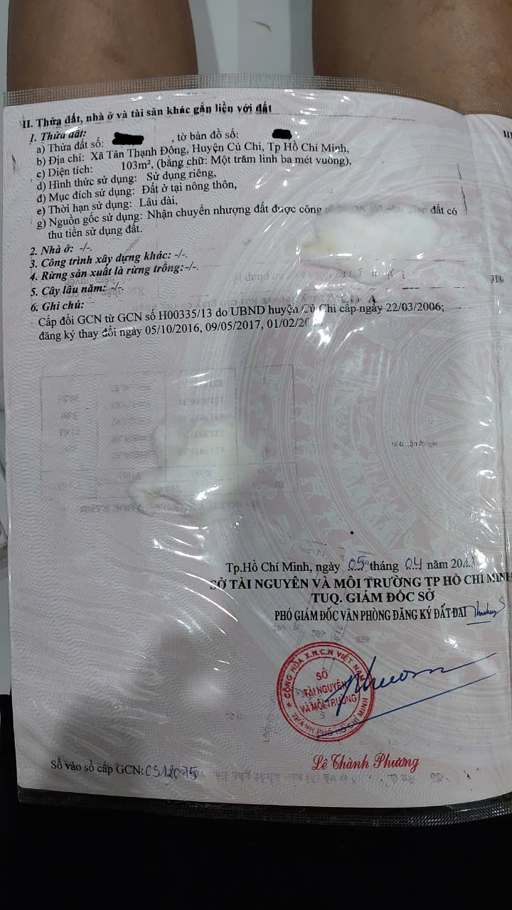 Bán Đất Xã Tân Thạnh Đông, Huyện Củ Chi, HCM