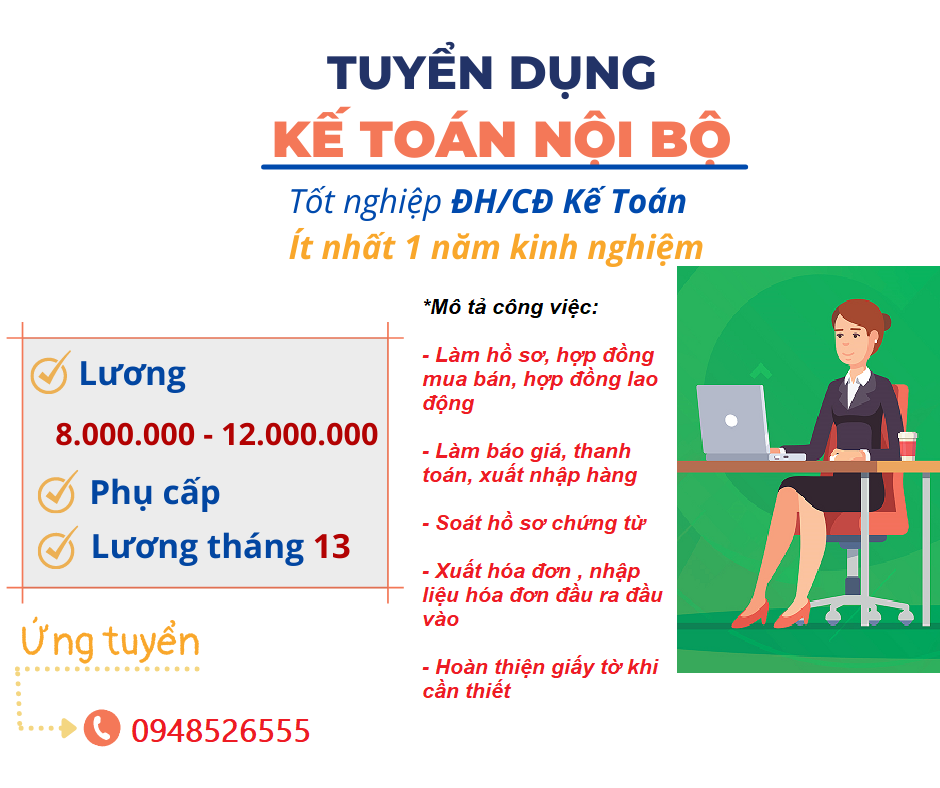 Tuyển dụng kế toán nội bộ ngành cơ khí, nội thất khu vực Ngọc Trục - Đại Mỗ - Nam Từ Liêm - Hà Nội