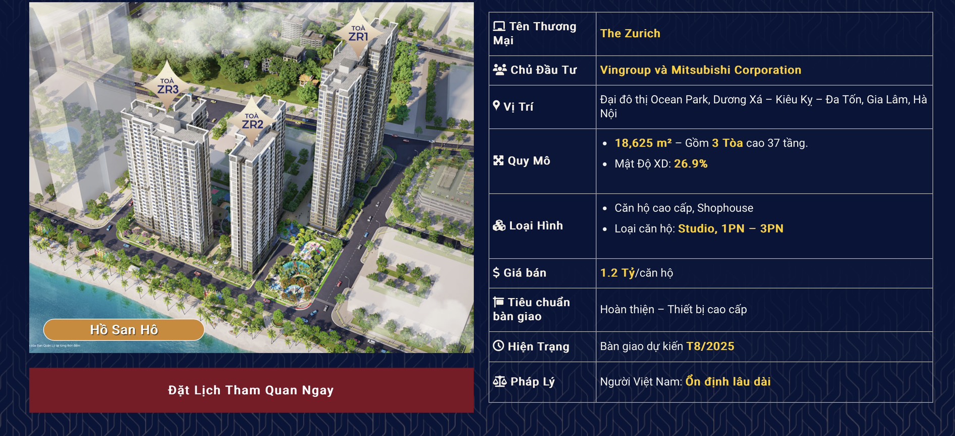 CẦN BÁN CĂN HỘ CHUNG CƯ TOÀ THE ZURICH 2 ( Z2 ) OCEAN PARK 1 TẠI GIA LÂM - HÀ NỘI