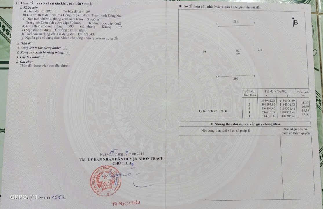 Chính chủ bán đất  - Xã Phú Đông - Huyện Nhơn Trạch - Đồng Nai