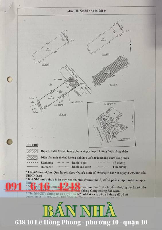 Bán Nhà 1 Trệt, 3 Lầu, SHR số 638/10 Lê Hồng Phong, P.10, Q.10- 9 tỷ tl