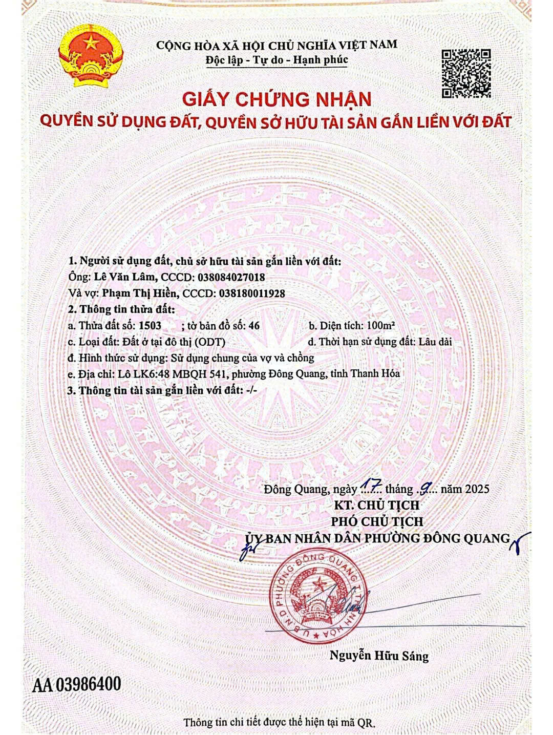 BÁN ĐẤT CHÍNH CHỦ – PHƯỜNG ĐÔNG QUANG