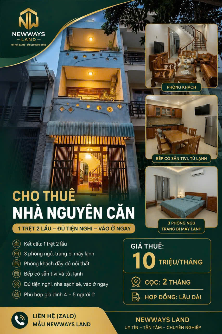 ► CHO THUÊ NHÀ NGUYÊN CĂN FULL NỘI THẤT – DỌN VÀO Ở NGAY