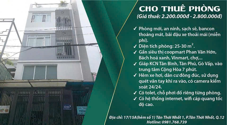 ►  PHÒNG CHO THUÊ MỚI – ĐƯỜNG PHAN VĂN HỚN, QUẬN 12