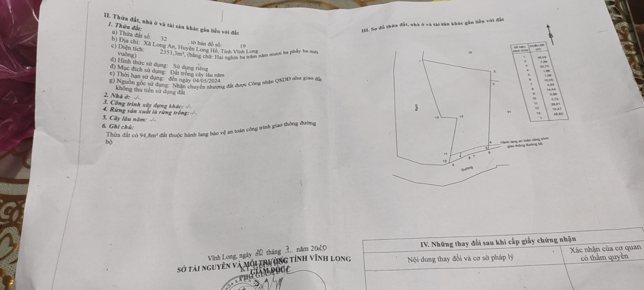 Chính chủ cần bán lô đất  vườn tại ấp An Hiệp, xã Long An, huyện Long Hồ, tỉnh Vĩnh Long.