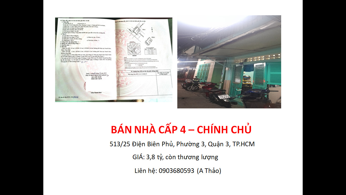 Chính chủ cần bán căn nhà cấp 4  ( cũ ) tại Q3, TPHCM