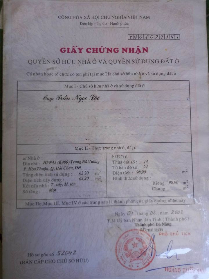 Bán Nhà 35 Trưng Nhị - Hoà Thuận Tây - Hải Châu- tp Đà nẵng.