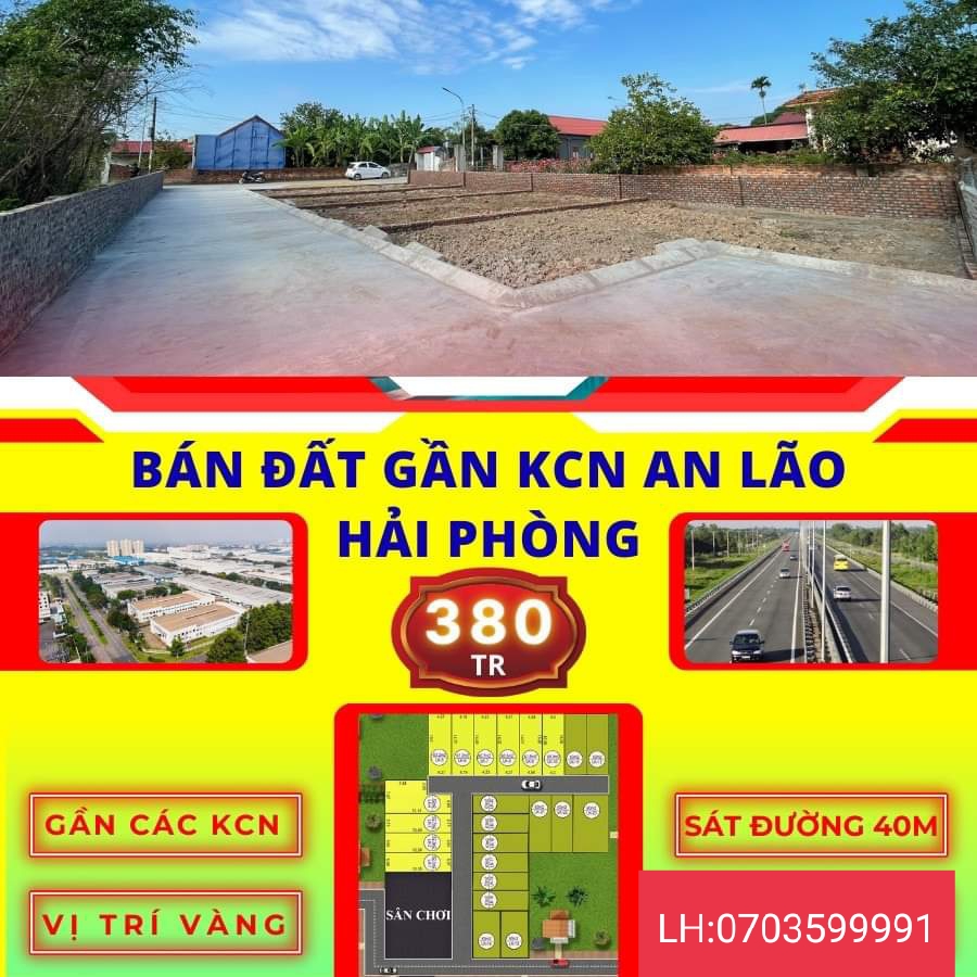 Cần Bán 2 lô đất liền kề giá siêu rẻ chỉ 380tr/lô nằm sát cụm công nghiệp Chiến Thắng-An Lão-Hải Phòng.