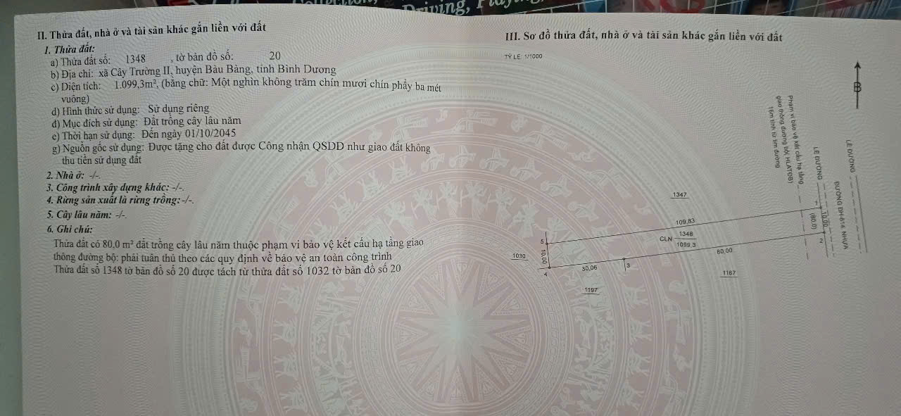 Chính chủ cần bán lô đất mặt tiền đường DH614, Bàu Bàng – vị trí đẹp, tiềm năng cao.