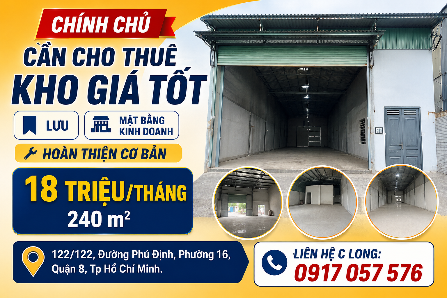 CHÍNH CHỦ CHO THUÊ KHO GIÁ TỐT – QUẬN 8