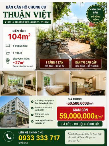 BÁN CĂN HỘ CHUNG CƯ THUẬN VIỆT – 319 LÝ THƯỜNG KIỆT, QUẬN 11
