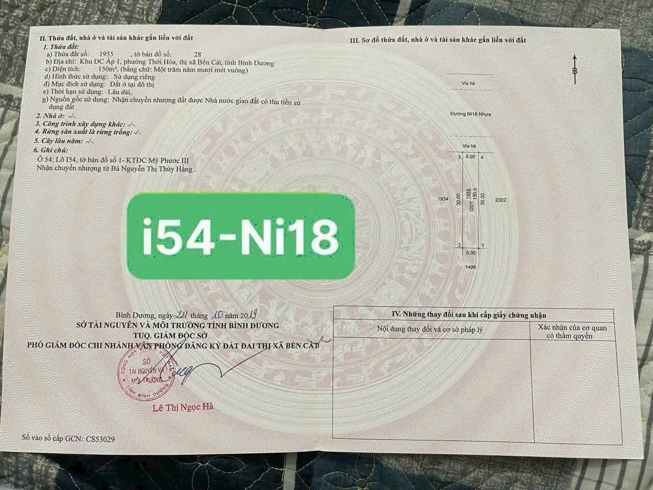 Chủ gửi bán lô đất  Thới Hòa , Bến Cát , Bình Dương