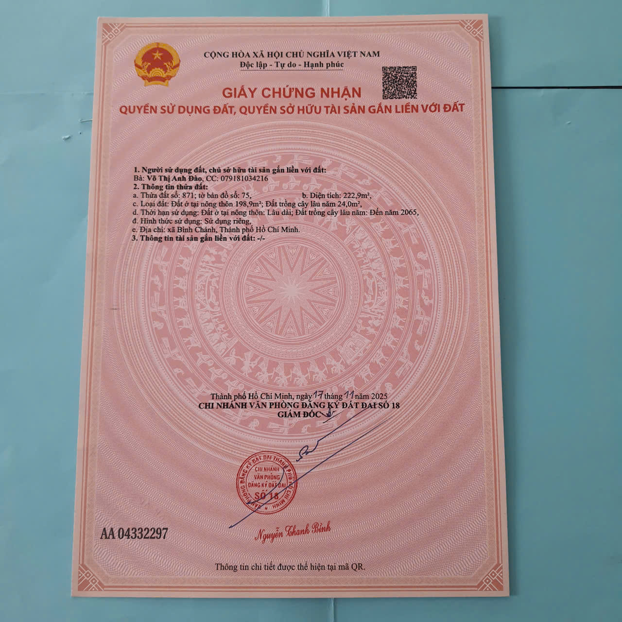 CẦN BÁN 2 LÔ ĐẤT ĐẸP – XÃ BÌNH CHÁNH, TP.HCM SỔ HỒNG RIÊNG – CHÍNH CHỦ – GIÁ 25 TRIỆU/m²